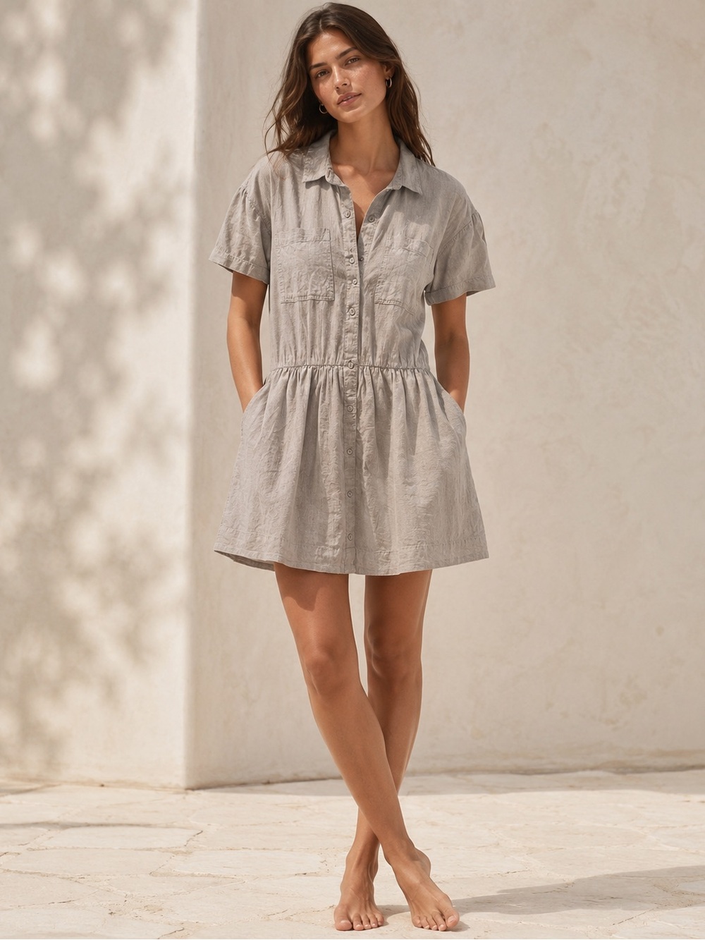 Abercrombie & Fitch Taupe Button-Front Pocket Shirt Dress - Picture 2 of 9